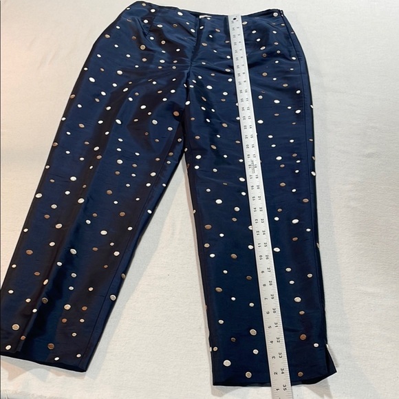 Talbots Pure Silk Polka Dot Ankle Pants Navy Gold & Silver EUC Dressy Evening - Picture 13 of 16